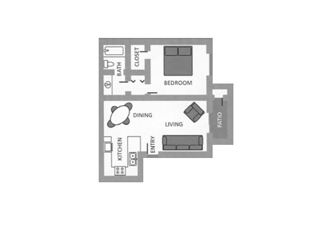 One Bedroom One Bath 168 floor plan